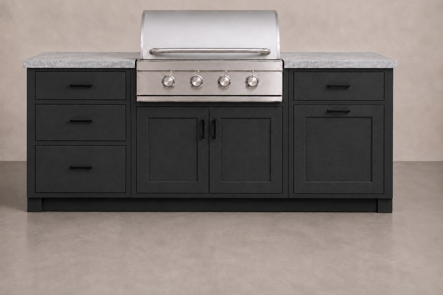 Serene Aurora six foot aluminum island in textured black